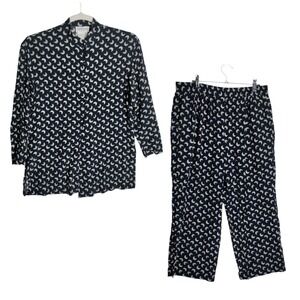 Nipon Studio Womens Navy Crescent Moon Print Rayon Pajama Lounge Set Size 14